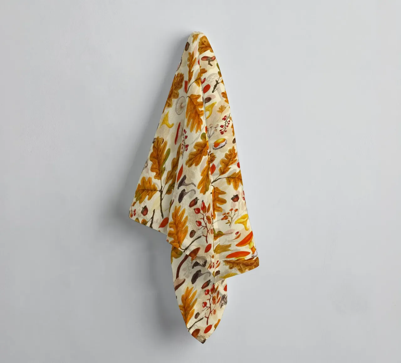 Forest mushrooms and autumn flora on cream towel by Painted Nature