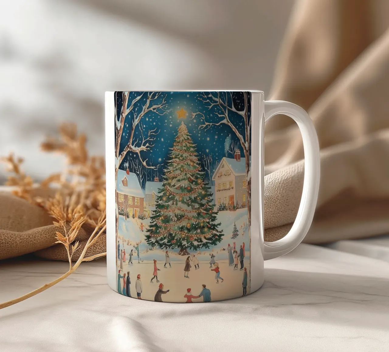 Pattinaggio invernale di Natale tazza in ceramica da Melloi Art Print
