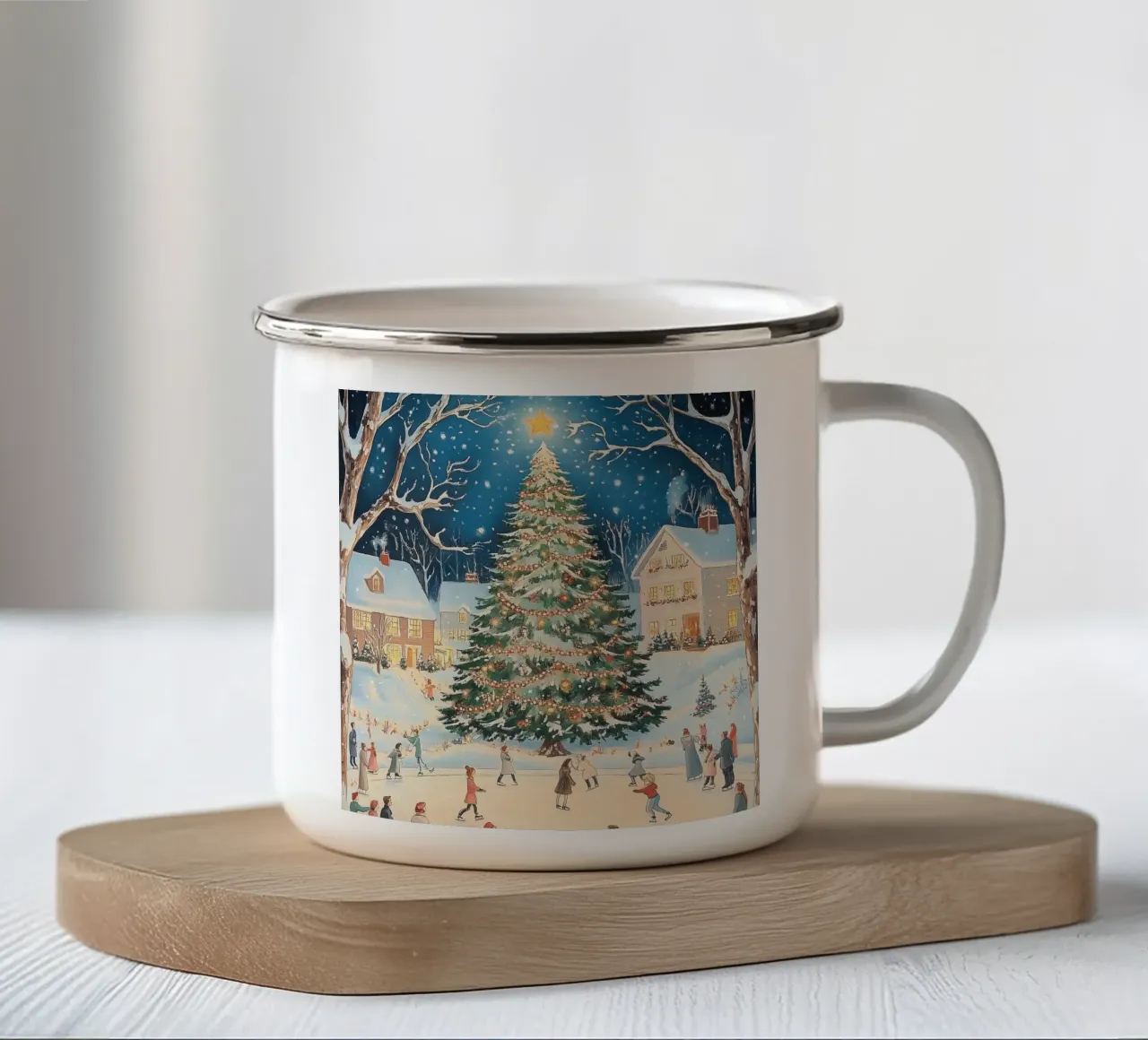 Pattinaggio invernale di Natale tazza in smalto da Melloi Art Print