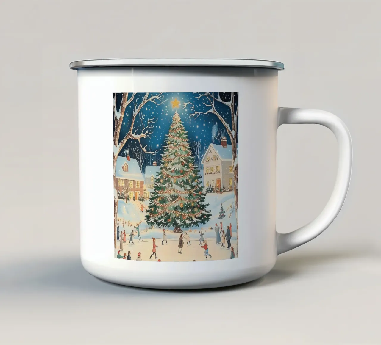 Pattinaggio invernale di Natale tazza in smalto da Melloi Art Print