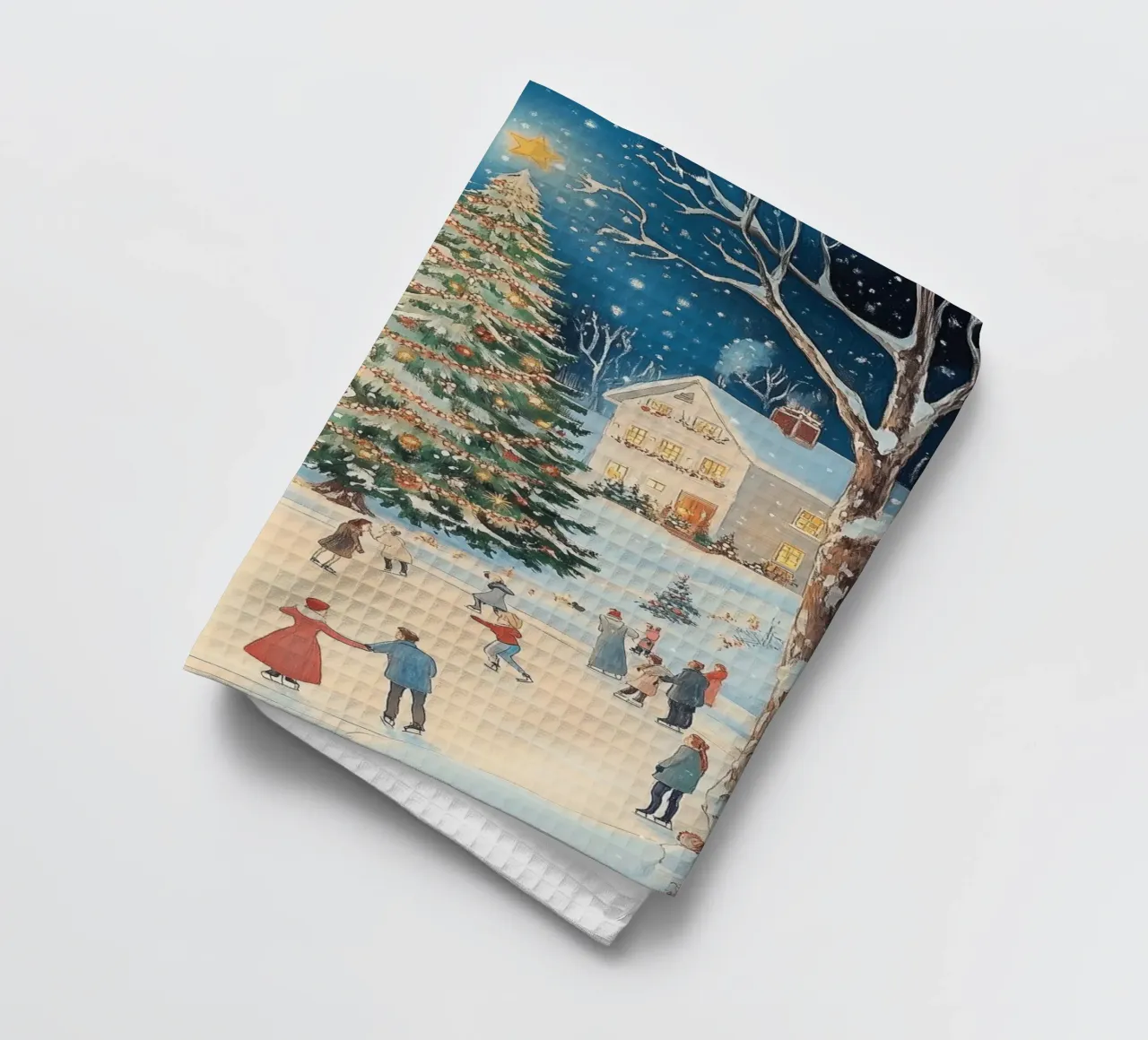 Pattinaggio invernale di Natale canovaccio da cucina da Melloi Art Print