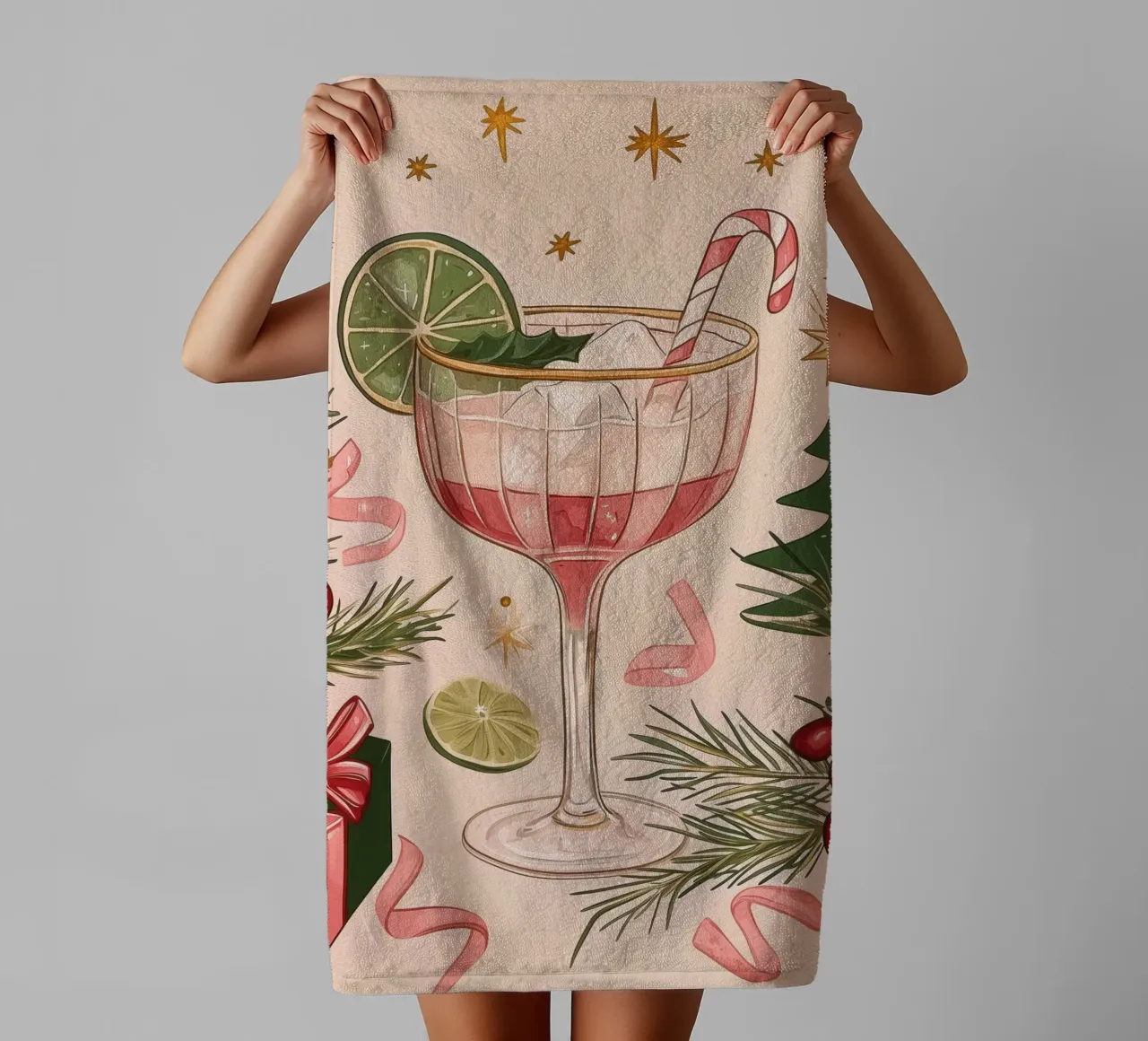 Festive Cocktail Illustration towel by Melloi Art Print