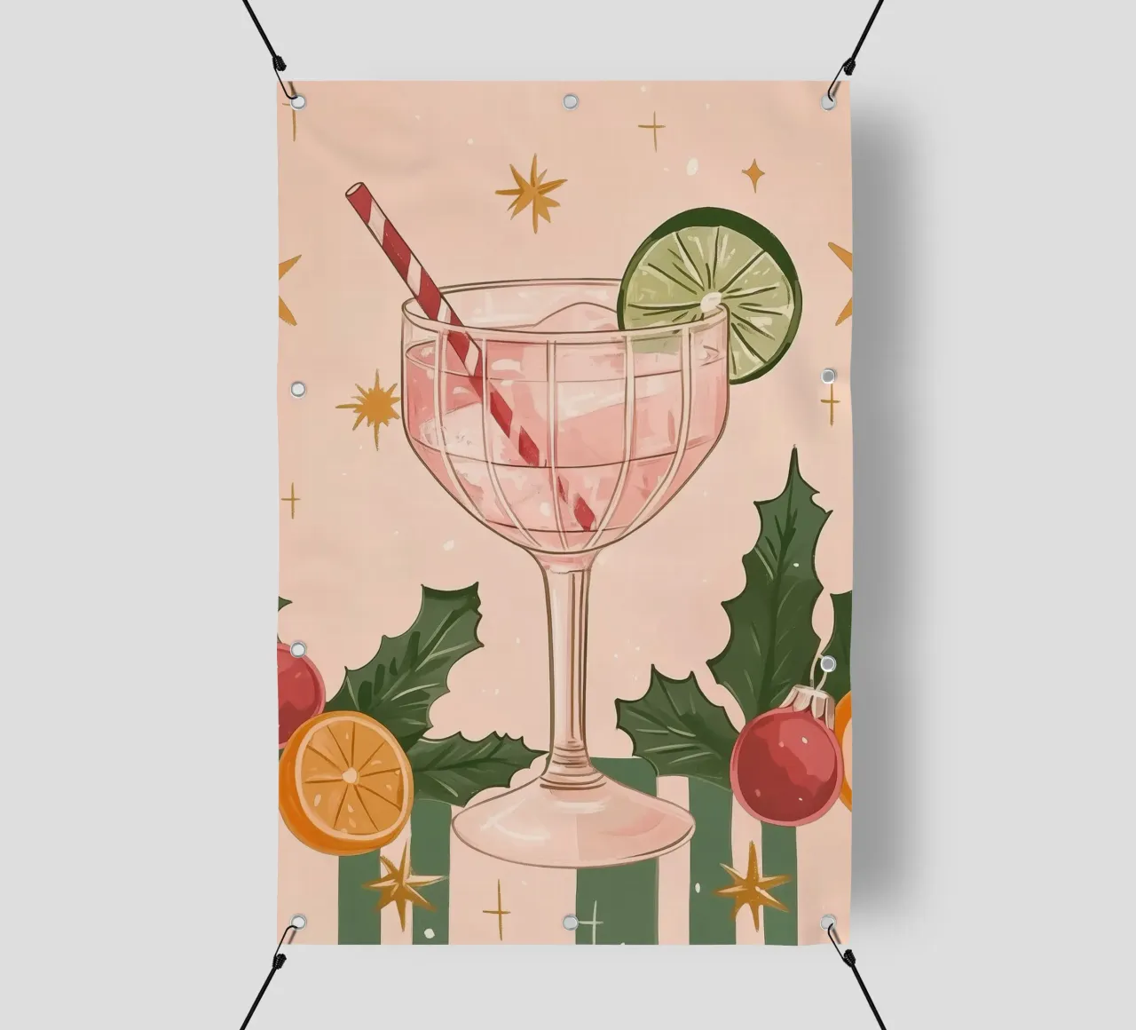 Cocktail festivo rosa e frutta telo in pvc da Melloi Art Print