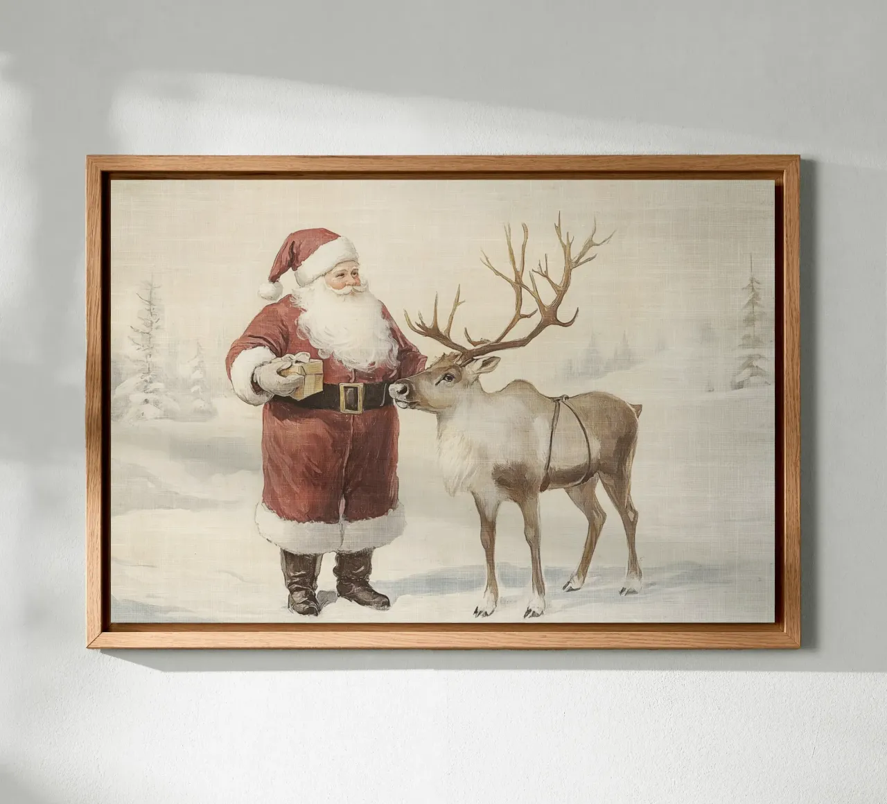 Santa and Reindeer canvas met Baklijst van Melloi Art Print