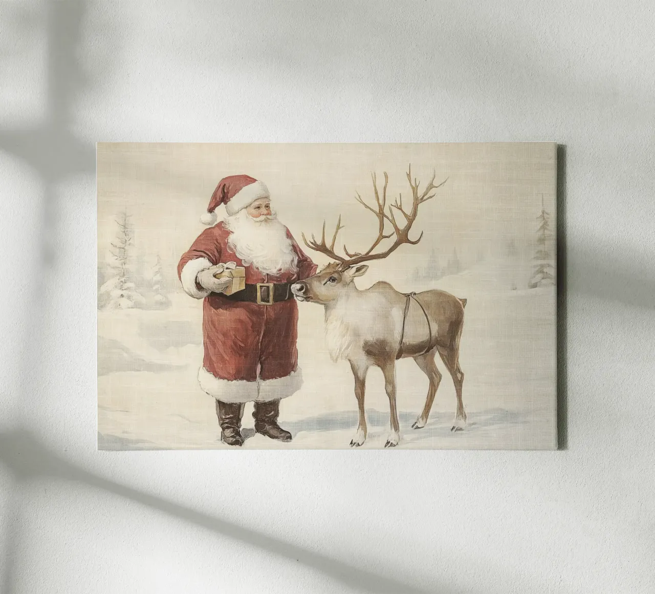 Santa and Reindeer canvas met Baklijst van Melloi Art Print