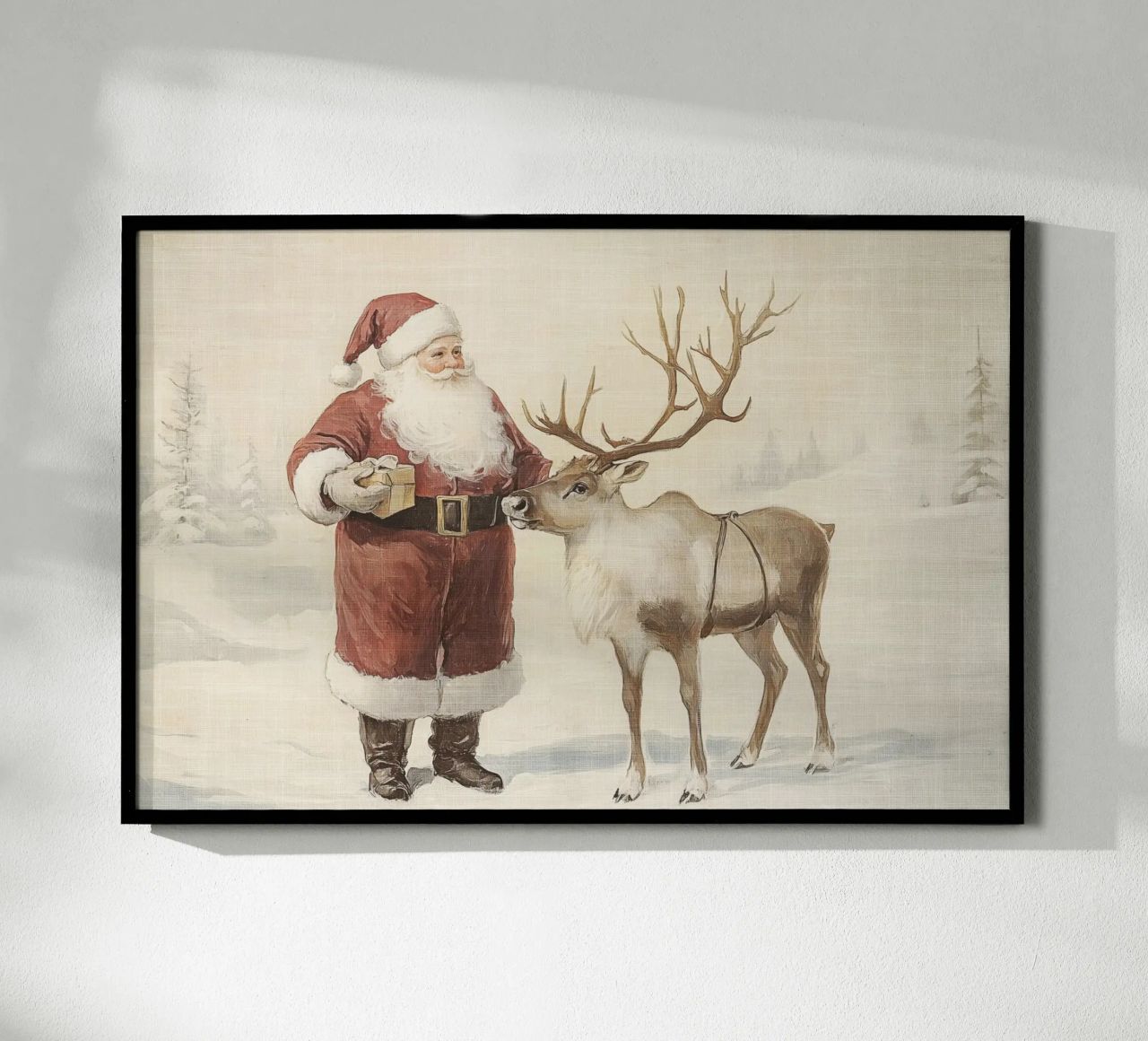Santa and Reindeer poster met aluminium frame van Melloi Art Print
