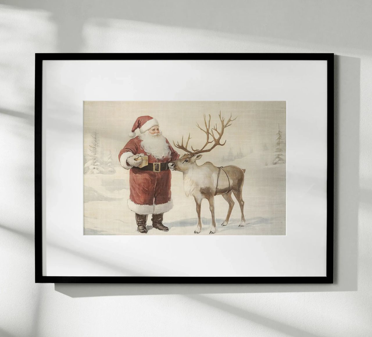 Santa and Reindeer poster met aluminium frame van Melloi Art Print