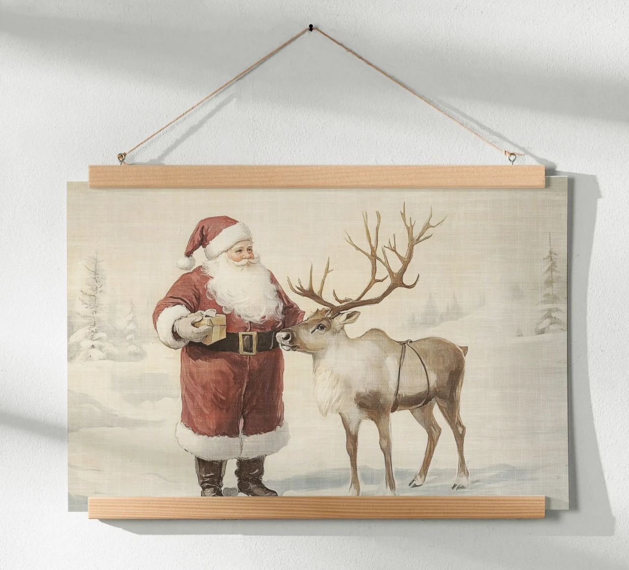 Santa and Reindeer poster met aluminium frame van Melloi Art Print