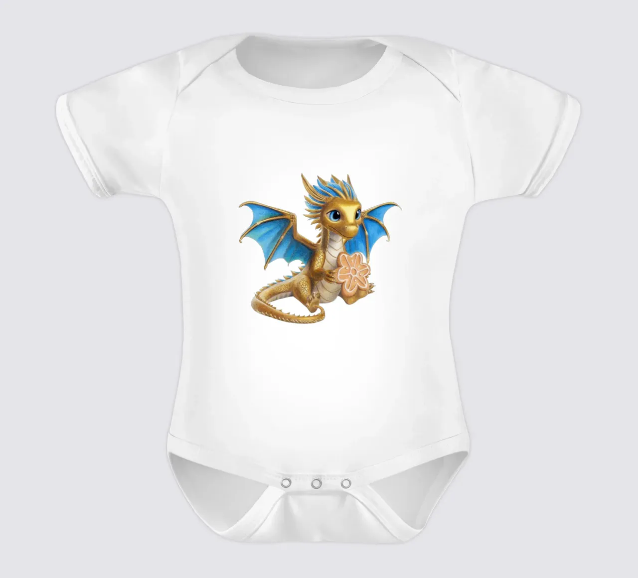 Dragon with gingerbread short-sleeve baby romper by Graphit und Farbe