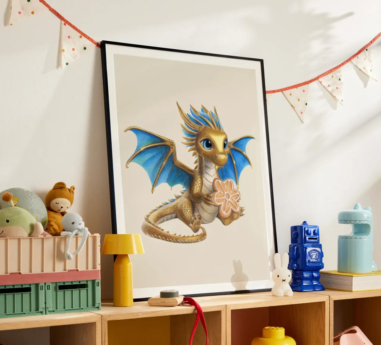 Drago con pan di zenzero poster con telaio in alluminio da Graphit und Farbe