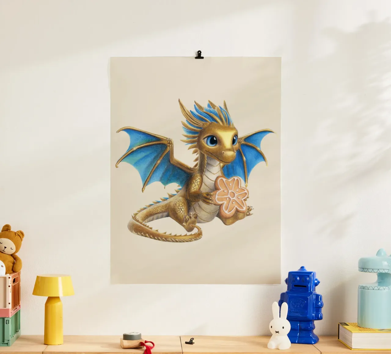 Drago con pan di zenzero poster con telaio in alluminio da Graphit und Farbe