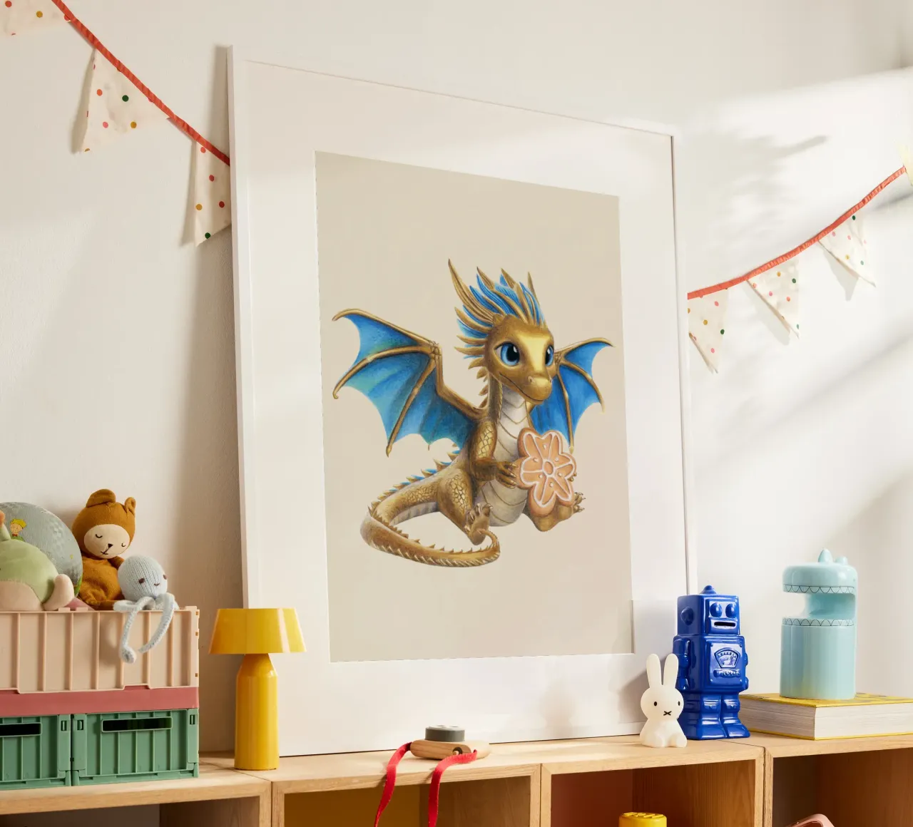 Drago con pan di zenzero poster con telaio in alluminio da Graphit und Farbe