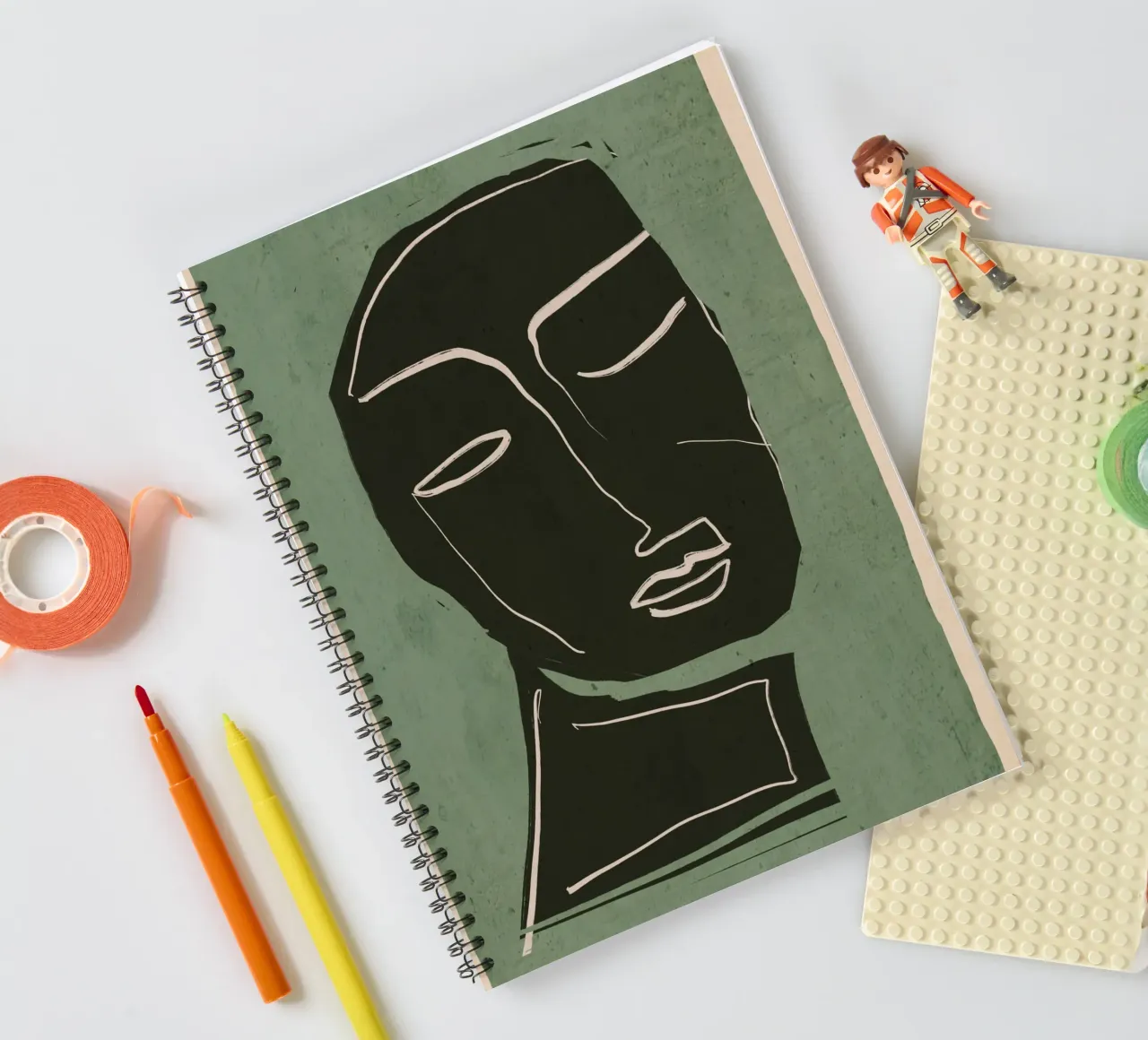 Minimal Abstract Art Face 2 spiral notebook by ThingDesign
