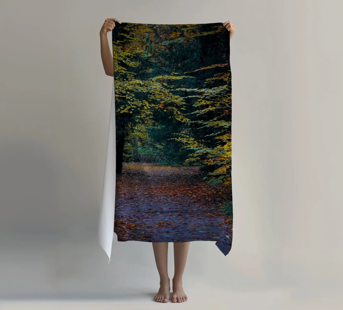 Forest pathway beach towel by Tom's Wildlife