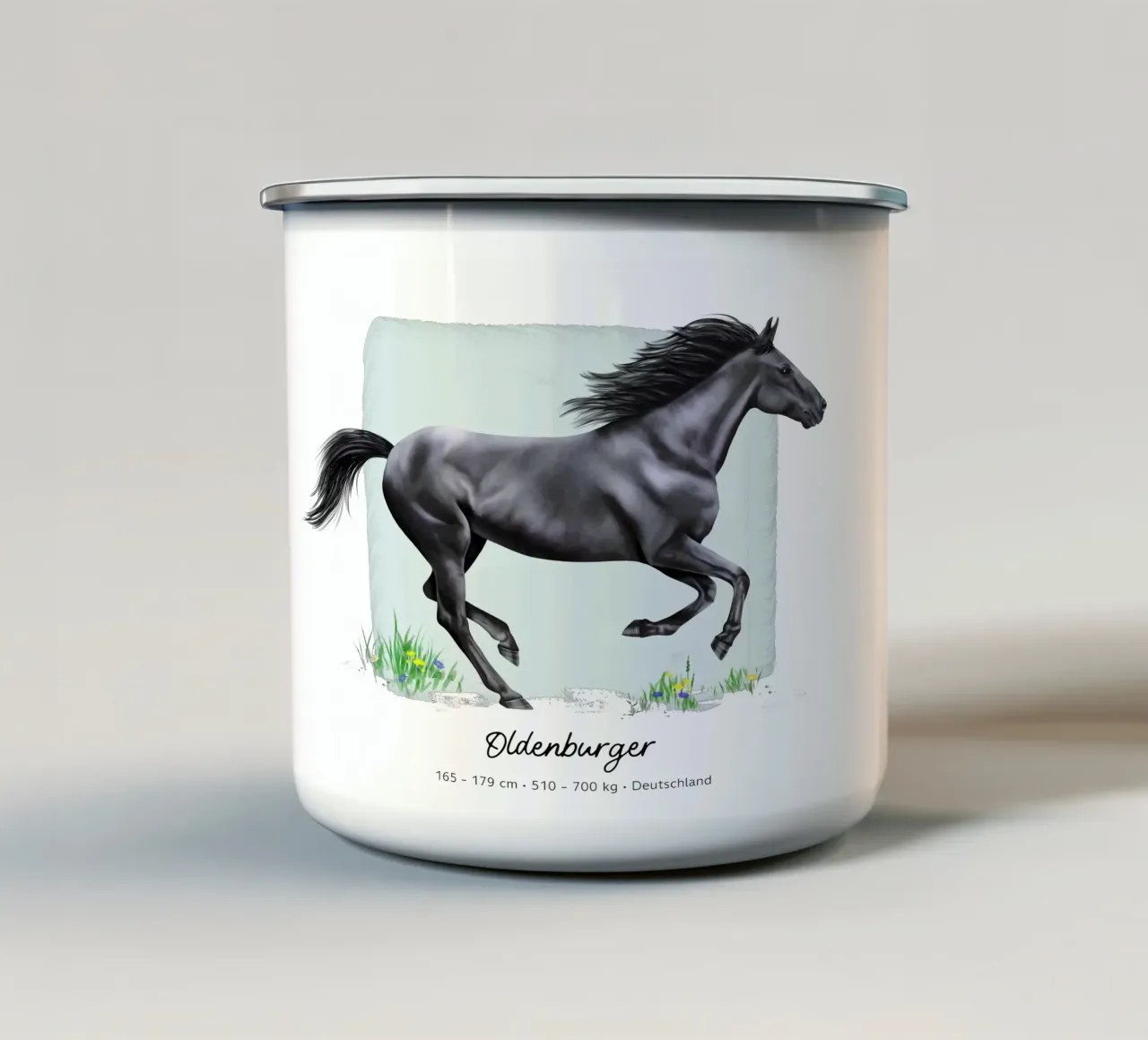 Oldenburger • Pferde Illustration tazza in smalto da Moonlit Illustrations