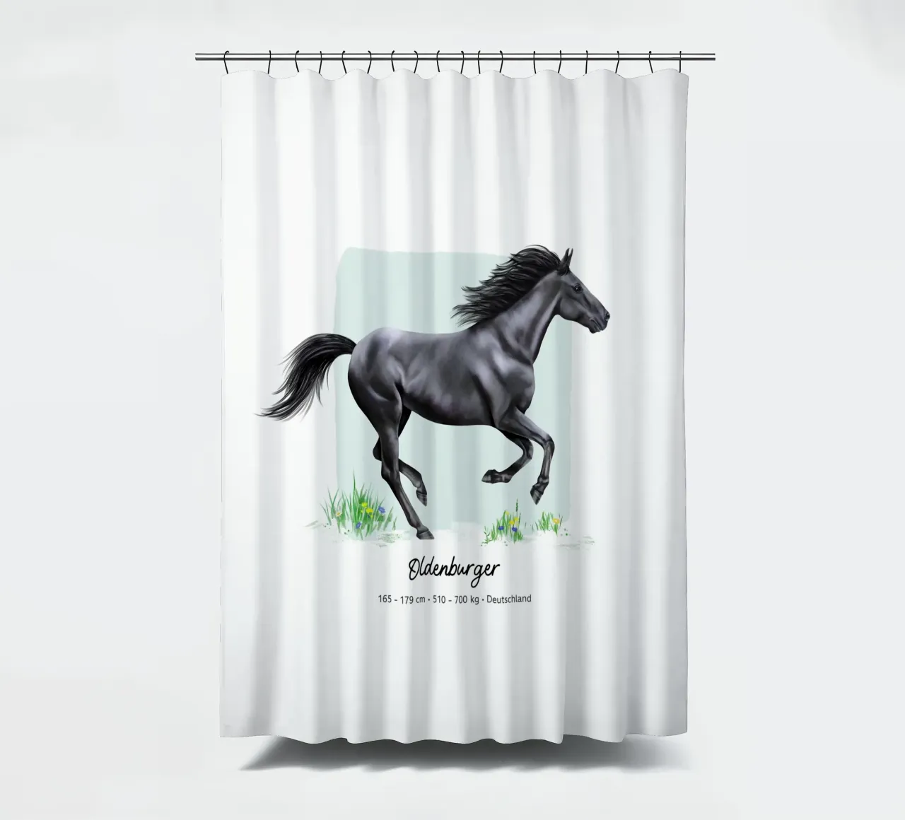 Oldenburger • Pferde Illustration shower curtain by Moonlit Illustrations
