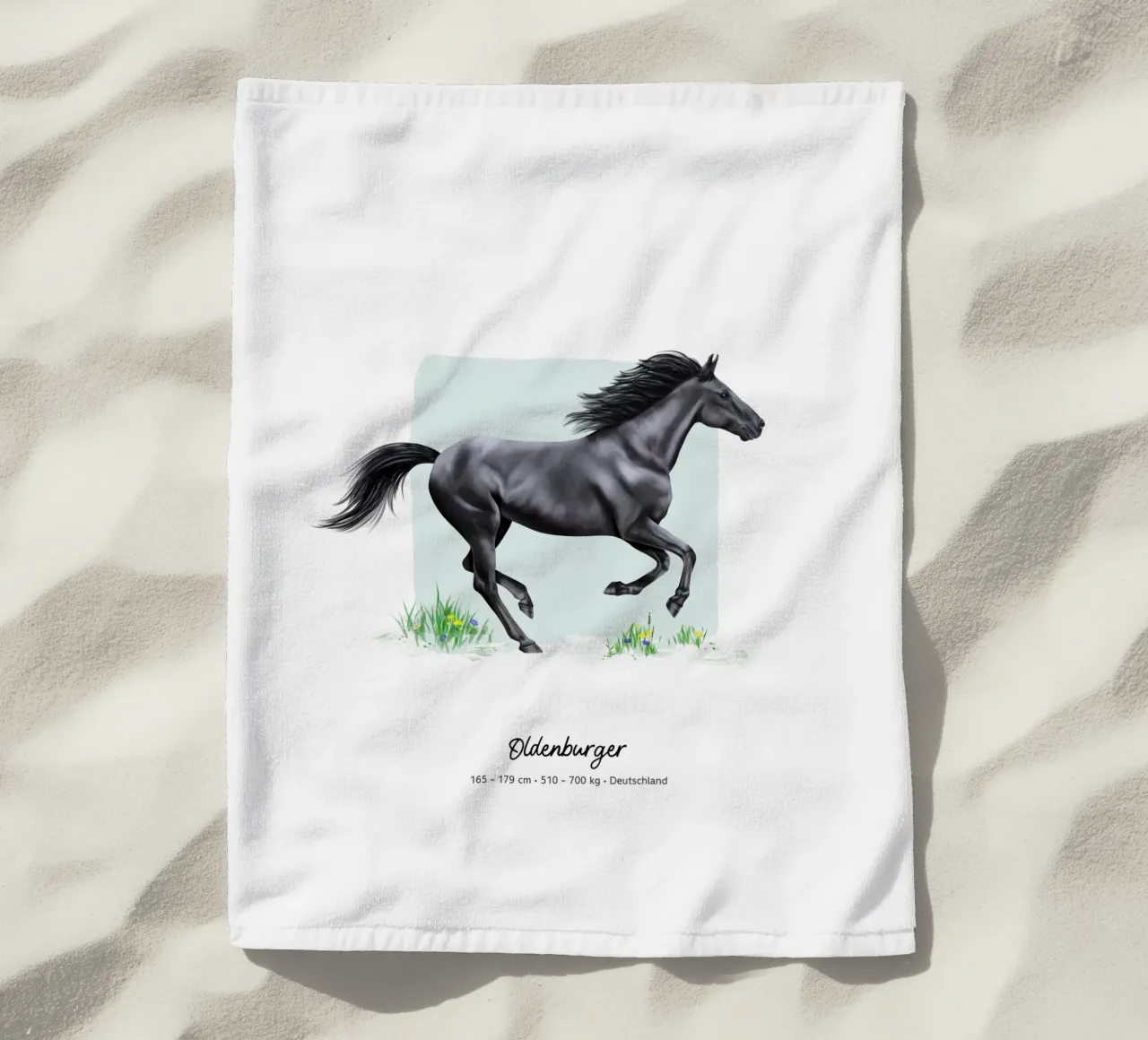 Oldenburger • Pferde Illustration beach towel by Moonlit Illustrations