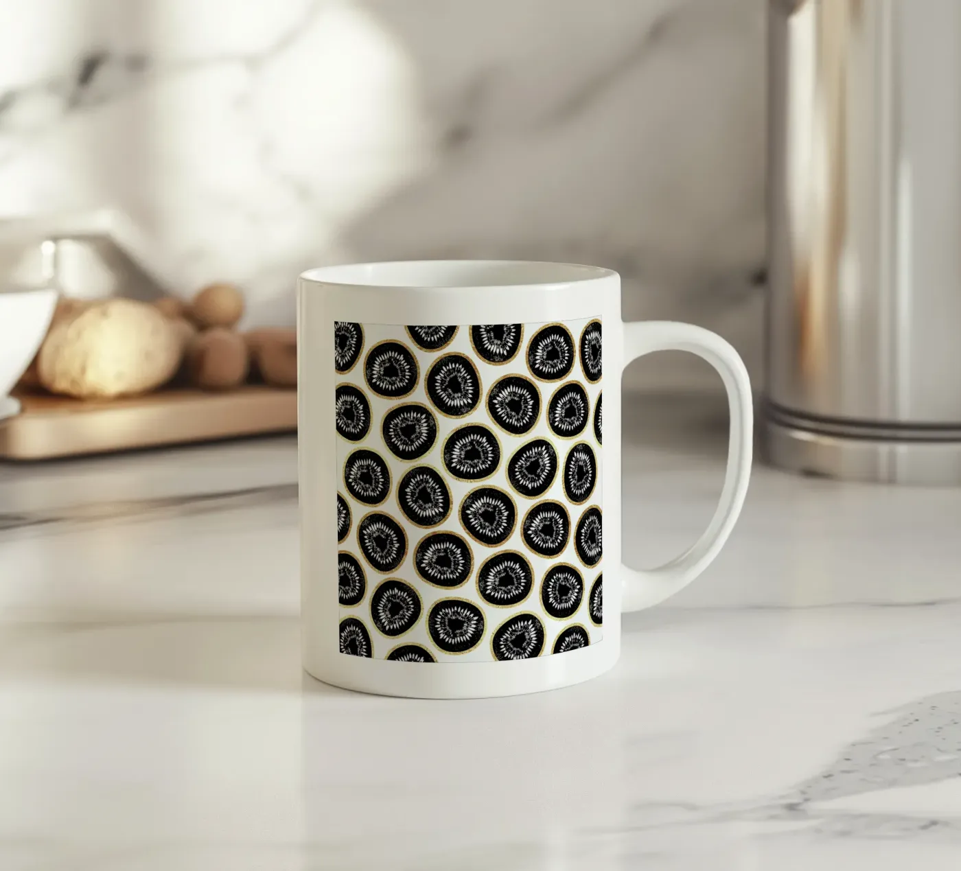 Kiwi Pattern ceramic mug by Elisabeth Fredriksson
