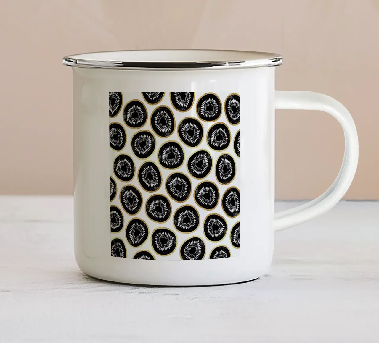 Kiwi Pattern Emaille Tasse von Elisabeth Fredriksson