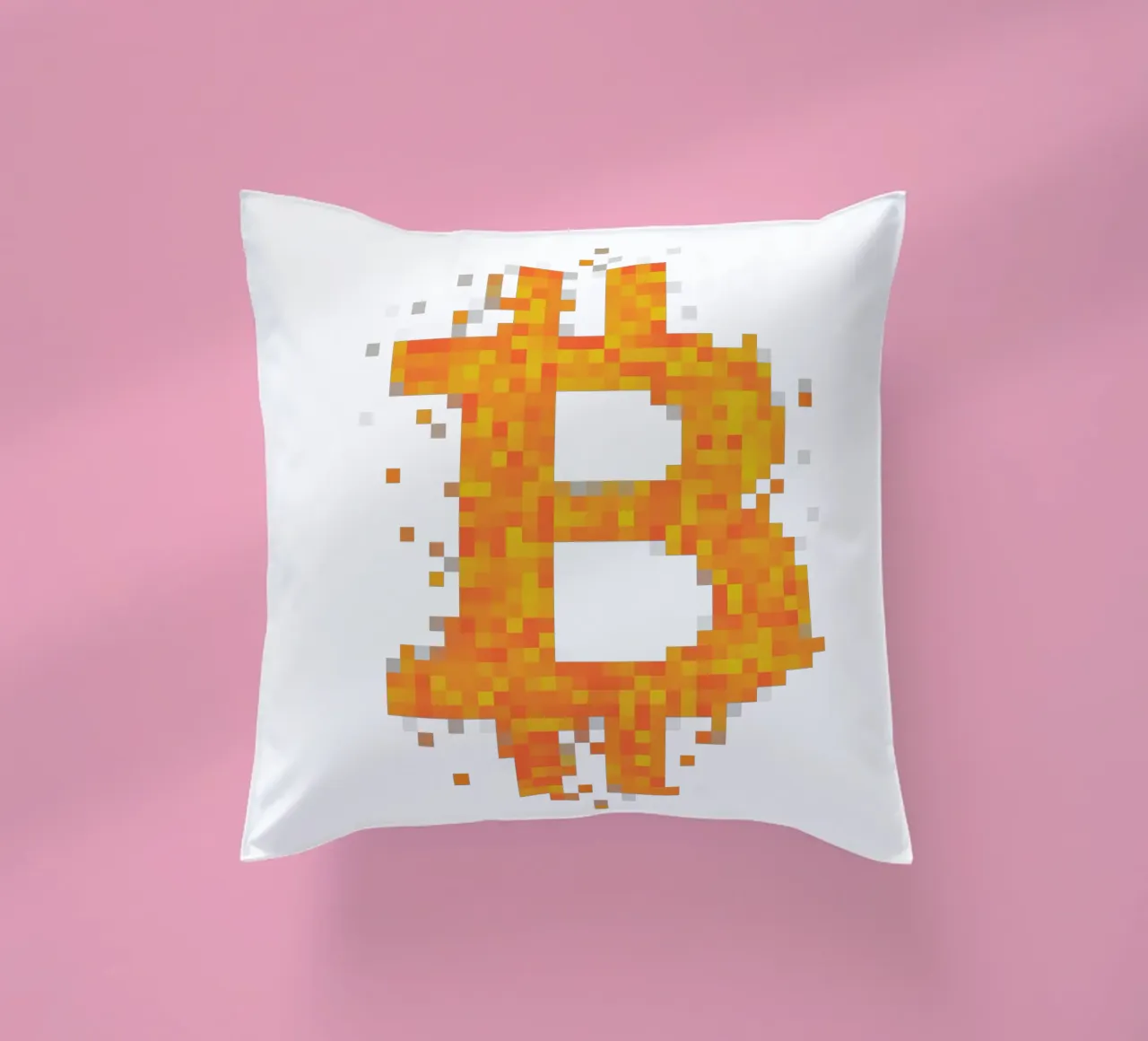 BTC_Pixel_Dark Orange decorative cushion by Crypto_Jungle