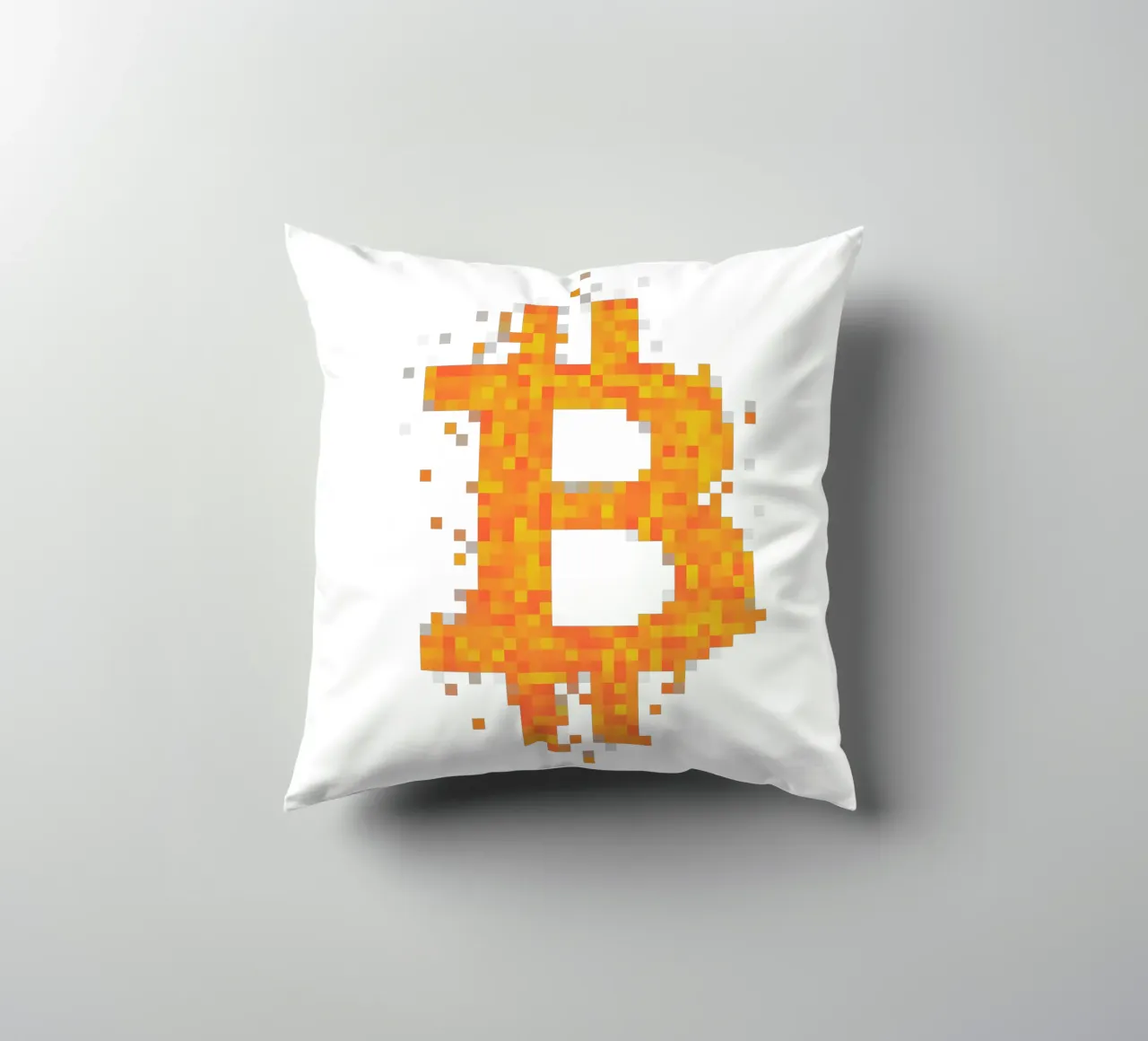 BTC_Pixel_Dark Orange decorative cushion by Crypto_Jungle