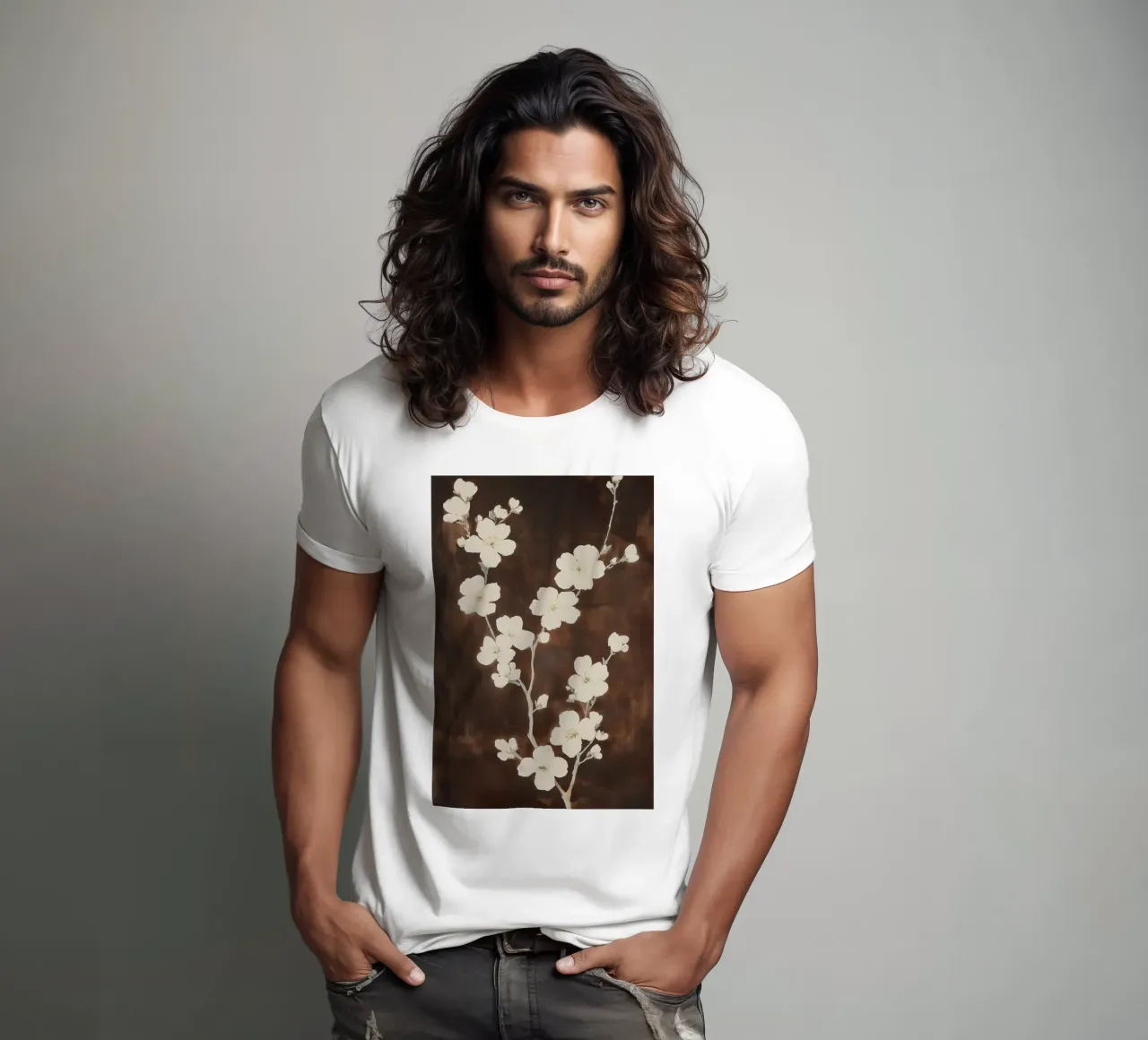 Silhouette di fiori di ciliegio t-shirt da Melloi Art Print
