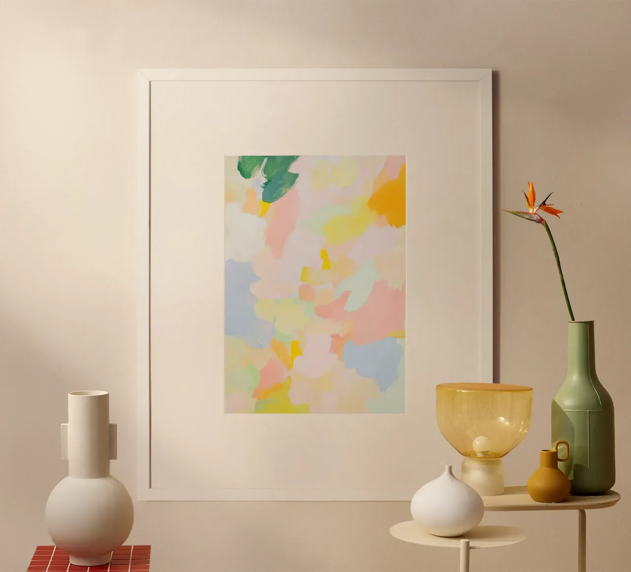 Rosa astratto Luce Primavera pastello poster con telaio in alluminio da Euphoria Theresa