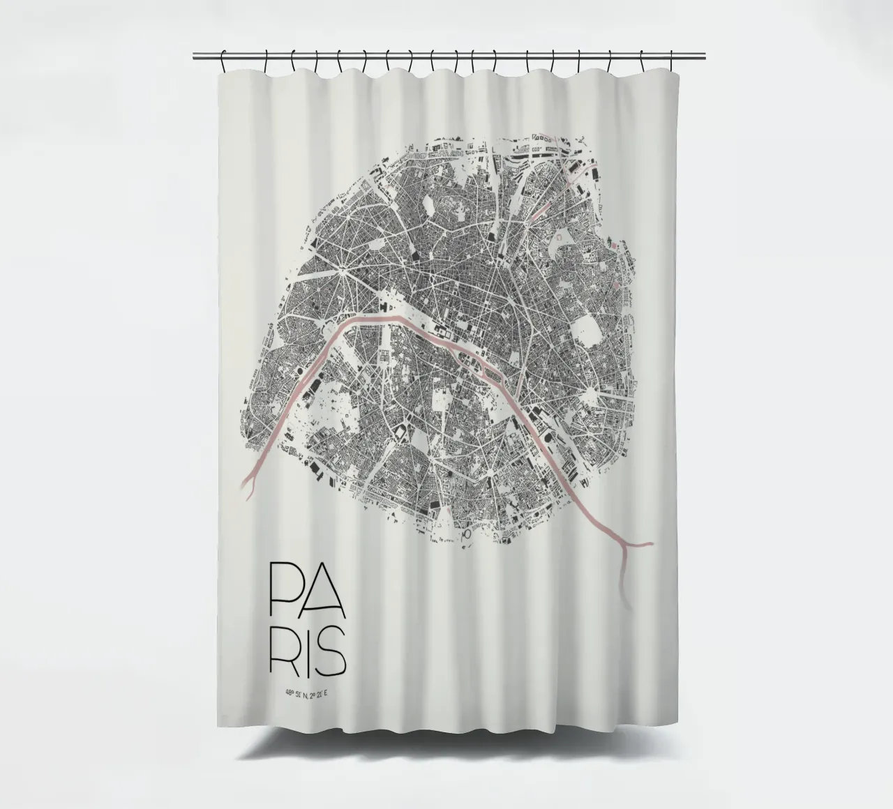 Paris Minimal Map shower curtain by MOOODZART