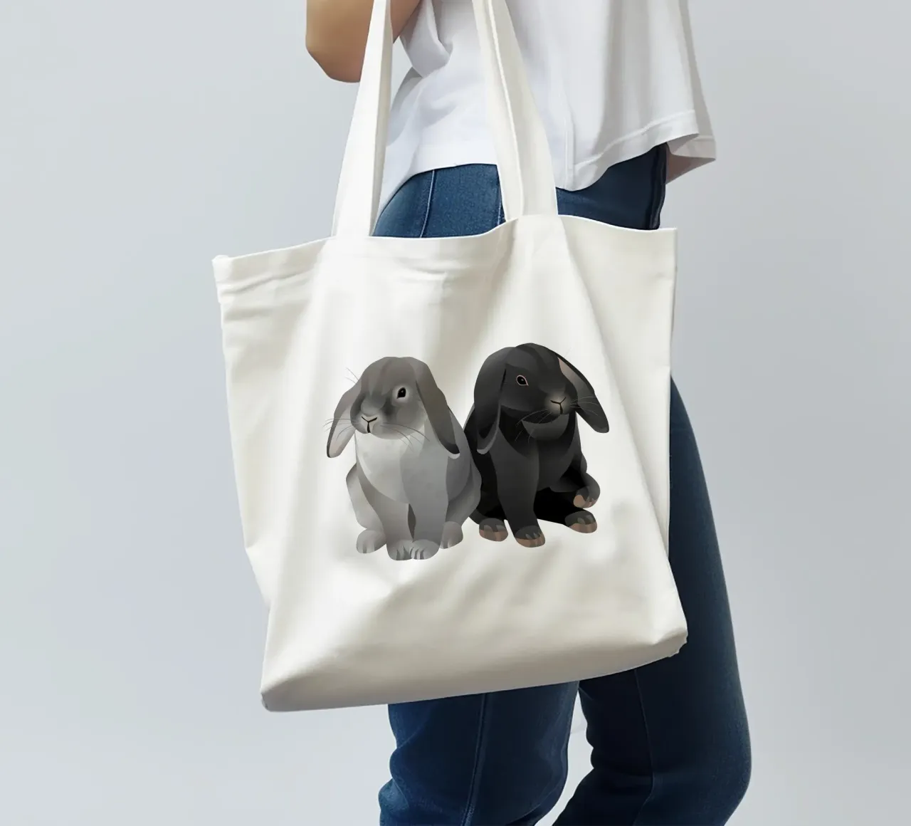 Due simpatici conigli borsa in juta da Schuhmann Design