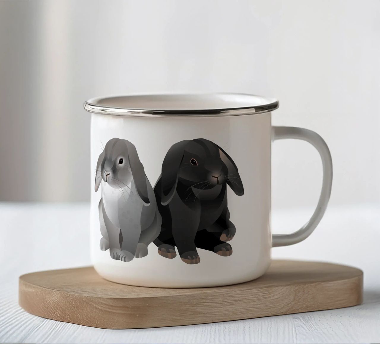 Two cute rabbits tazza in smalto da Schuhmann Design