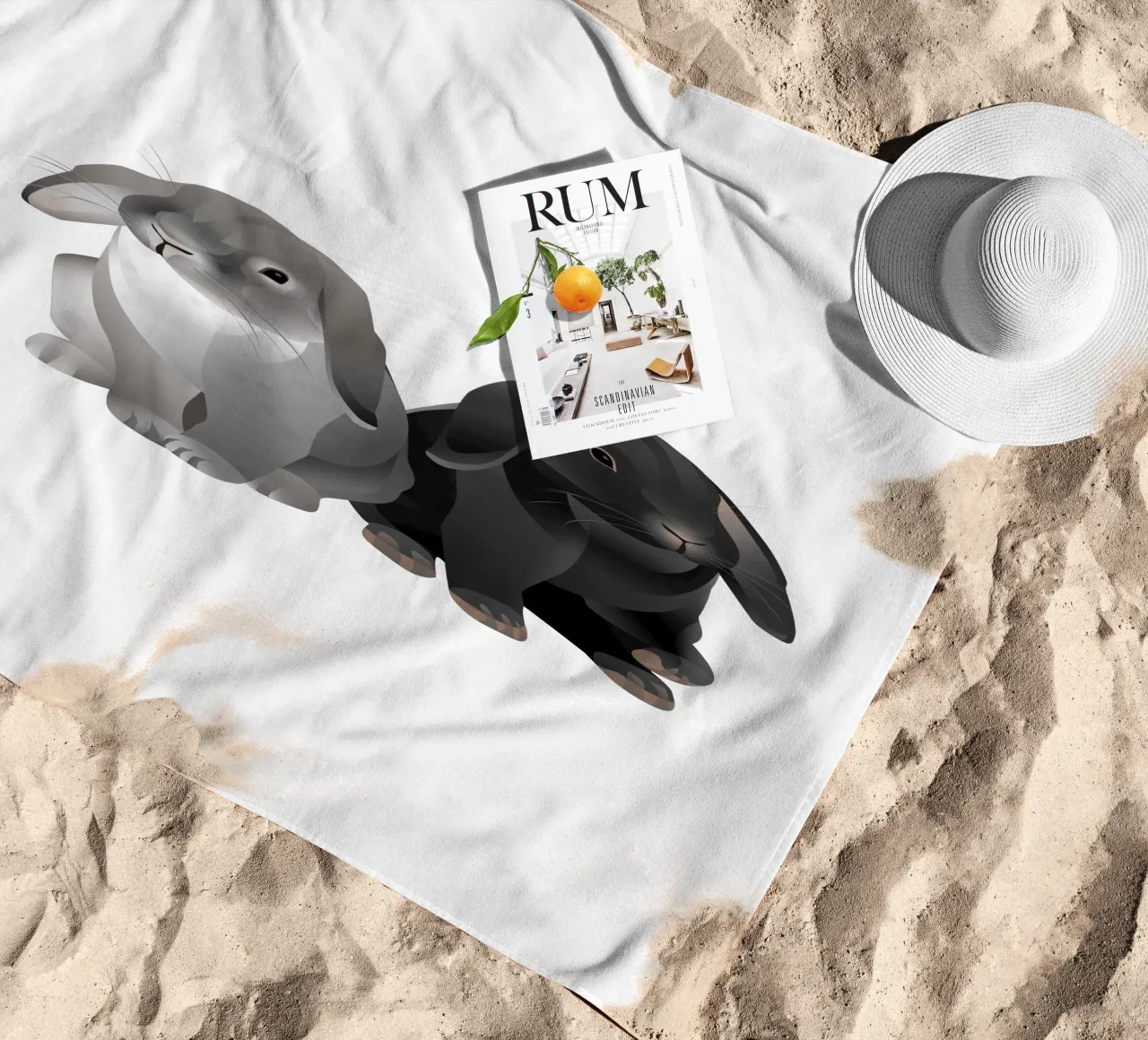Two cute rabbits beach towel by Schuhmann Design