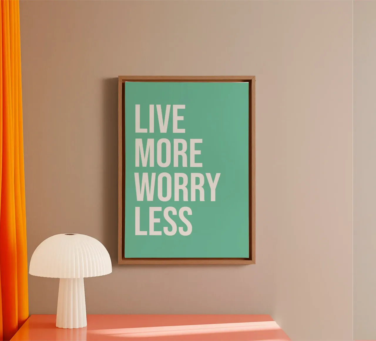 Live More Worry Less tela con Cornice a cassetta da WORD & WONDER