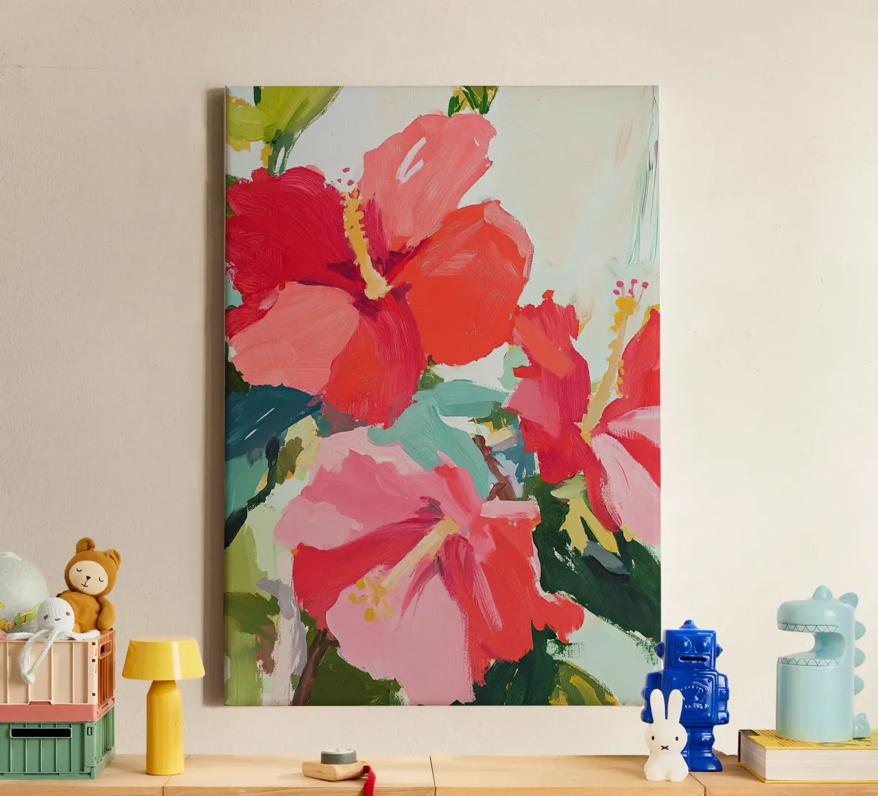 Fiammate botaniche: Ibisco rosso in fiore tela con Cornice a cassetta da Euphoria Theresa