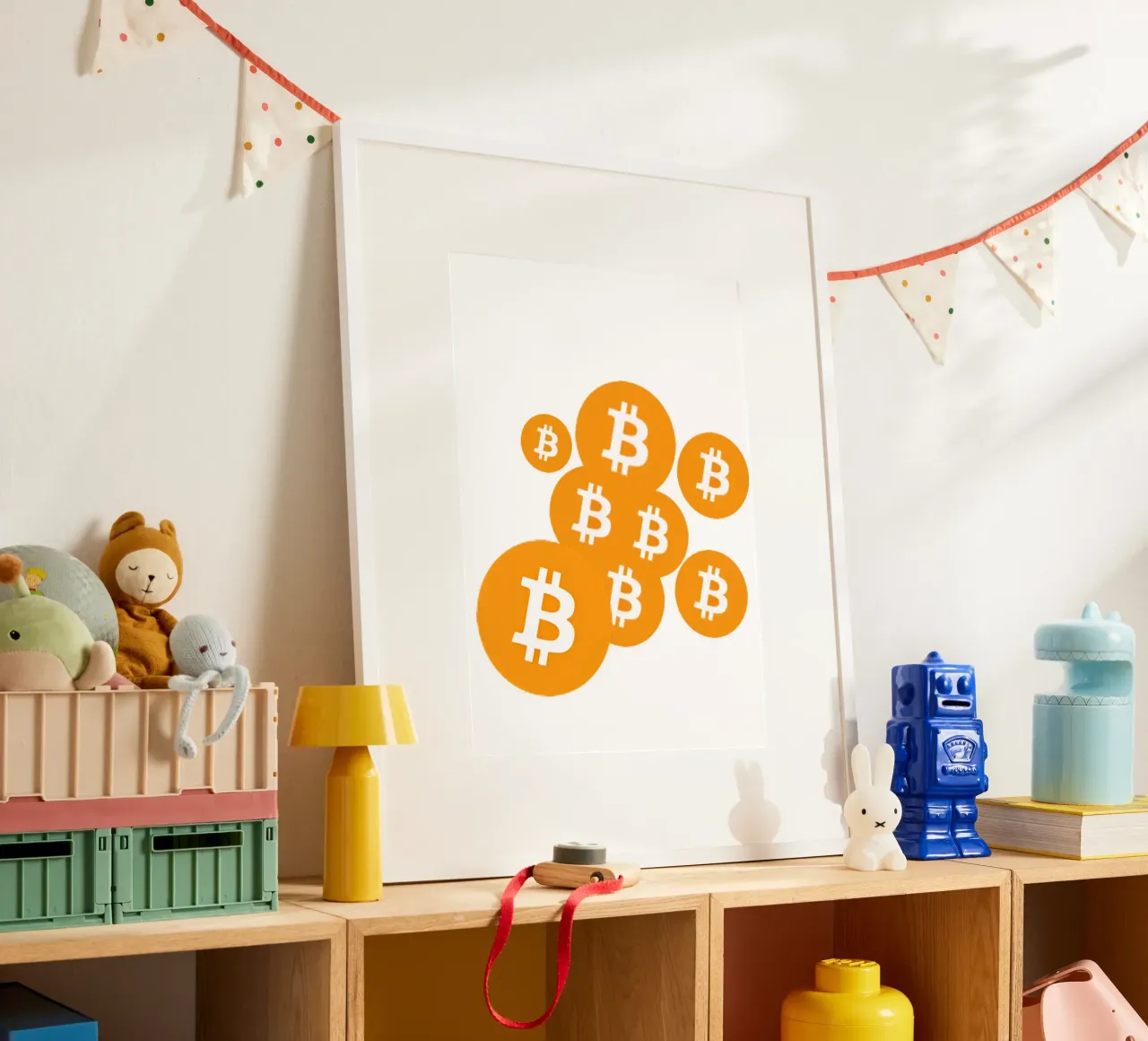 BTC_Rain I poster con telaio in legno da Crypto_Jungle