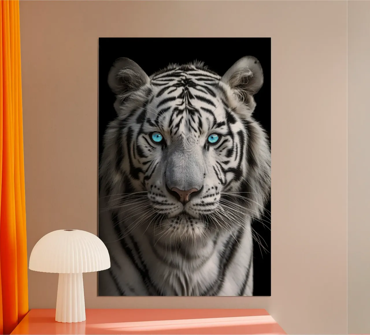 Retrato de un tigre blanco con ojos azules poster con marco de plástico de Autofocus