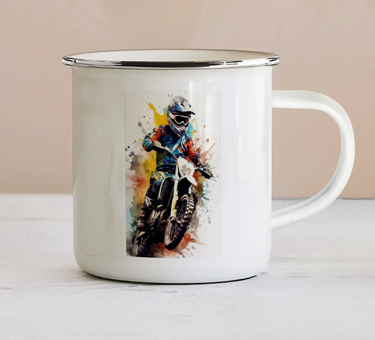 Autosport kunst emaille mok van Justyna Jaszke JBJart
