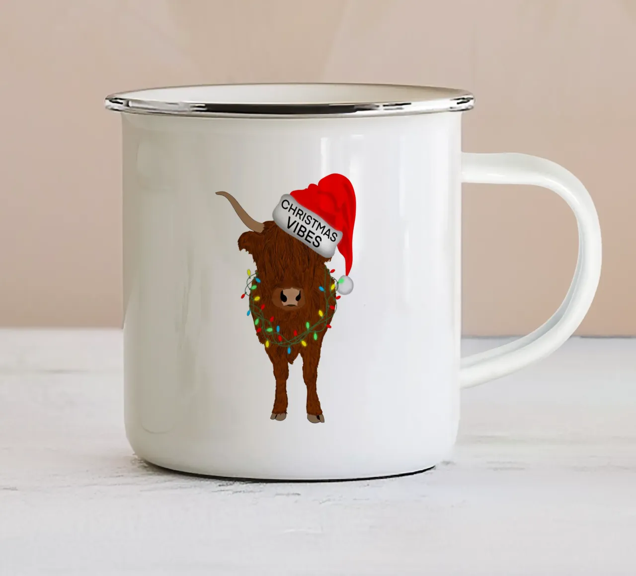 MUCCA HIGHLAND DI NATALE tazza in smalto da ARTOMATIC