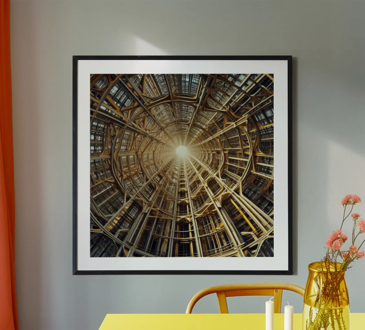 Sphere 026 - Golden Symmetrical Architectural Dome poster con telaio in legno da Spheres
