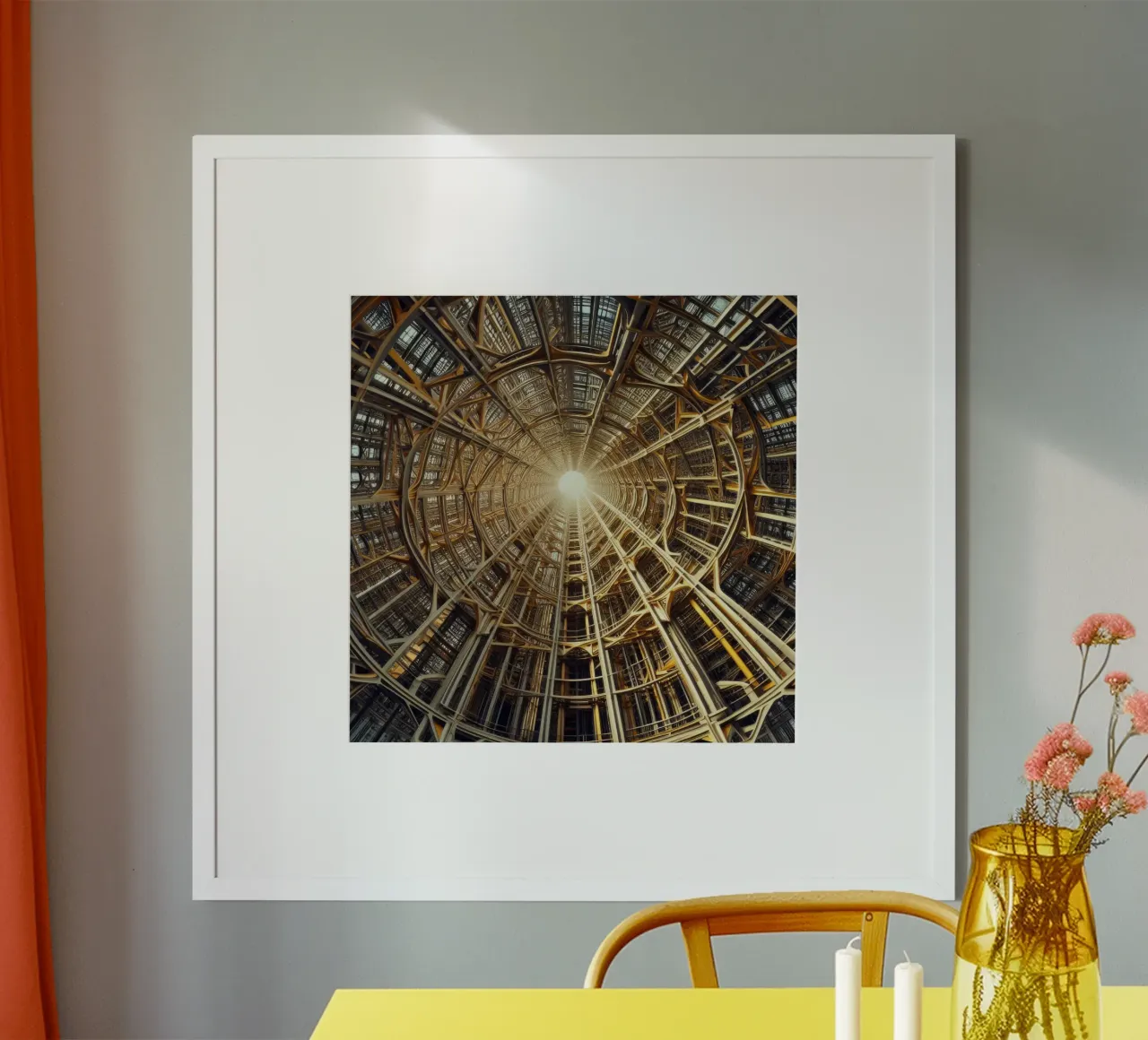 Sphere 026 - Golden Symmetrical Architectural Dome poster con telaio in legno da Spheres