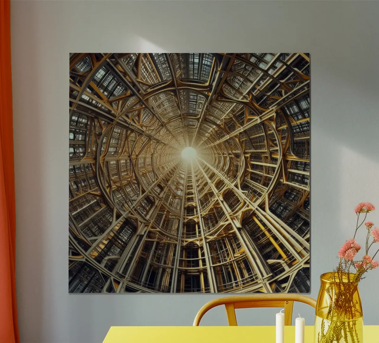 Sphere 026 - Golden Symmetrical Architectural Dome poster con telaio in legno da Spheres