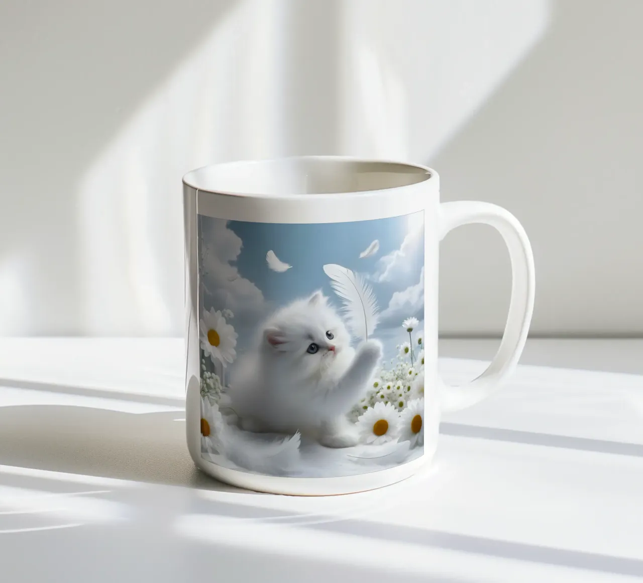 Gatto con piuma tazza in ceramica da hunde-katzen-tiere