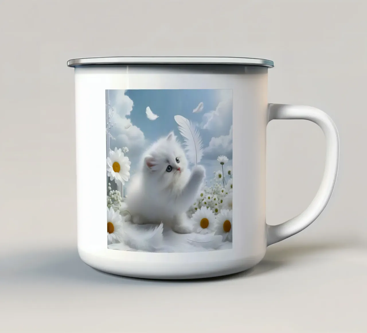 Gatto con piuma tazza in smalto da hunde-katzen-tiere