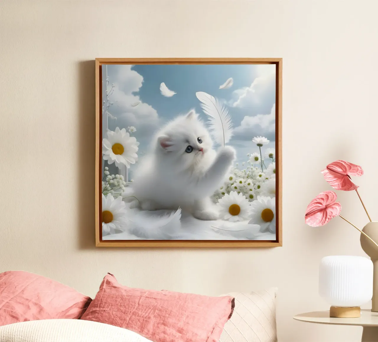 Cat with feather canvas by hunde-katzen-tiere