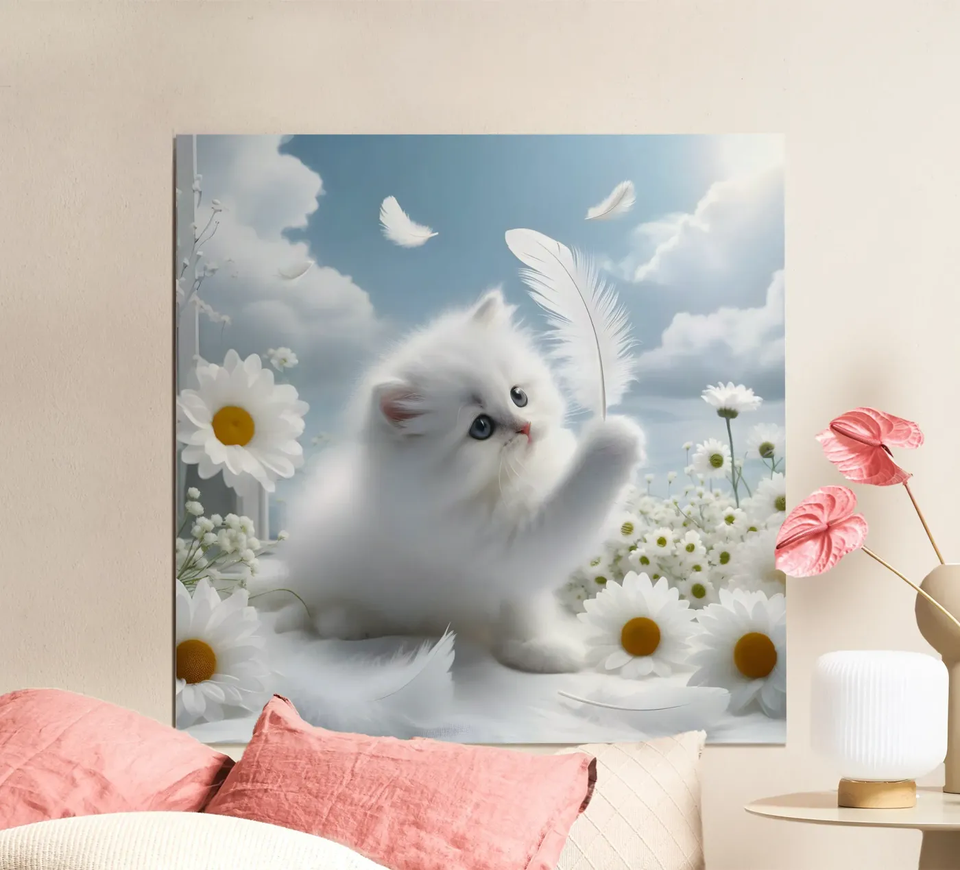 Cat with feather poster by hunde-katzen-tiere