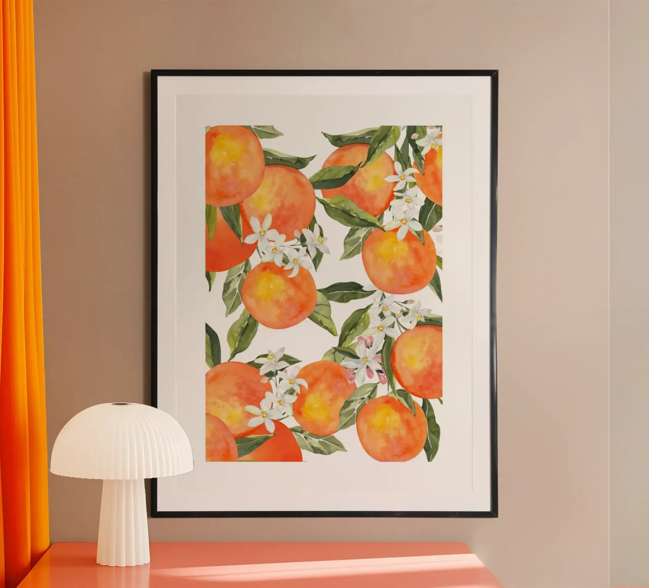 Italiaanse oranje aquarel poster met houten frame van Bella Studio