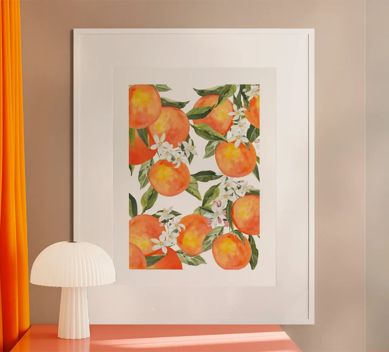 Italiaanse oranje aquarel poster met houten frame van Bella Studio