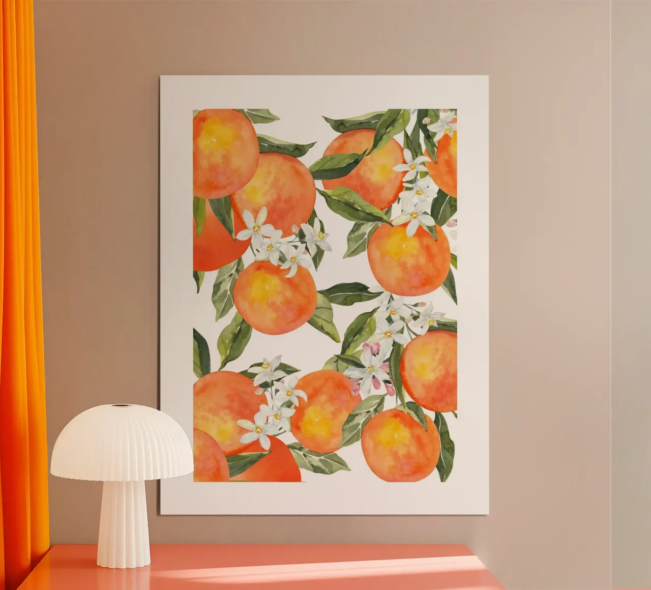 Italiaanse oranje aquarel poster met houten frame van Bella Studio