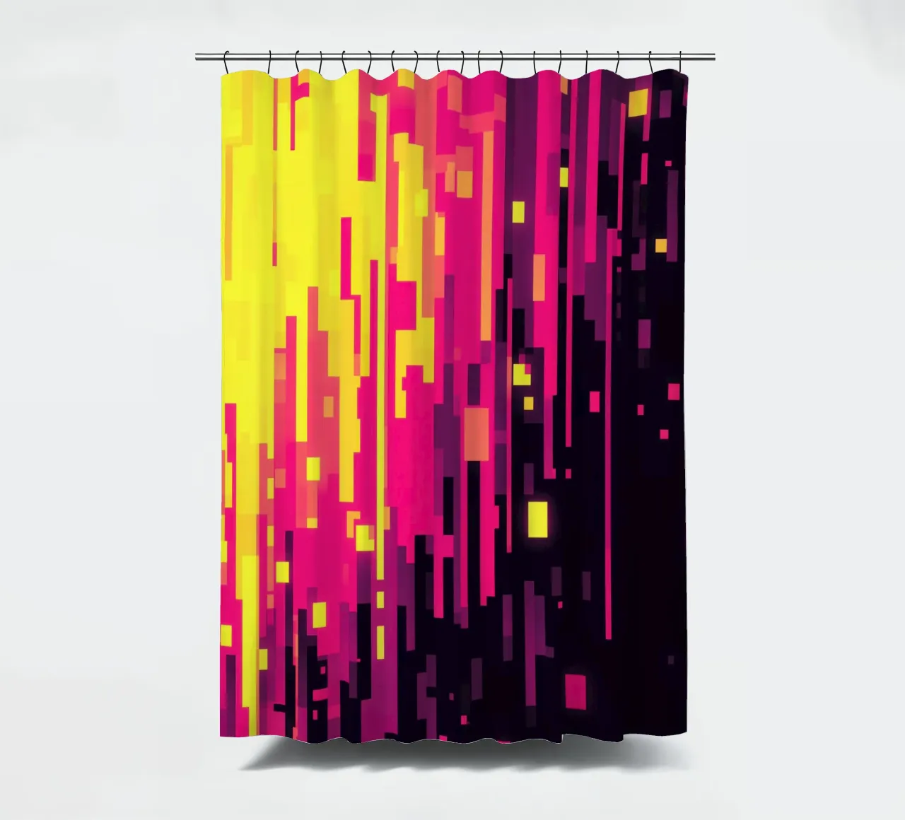 8-Bit Digital Neon Fallout Pattern cortina de baño de Autofocus