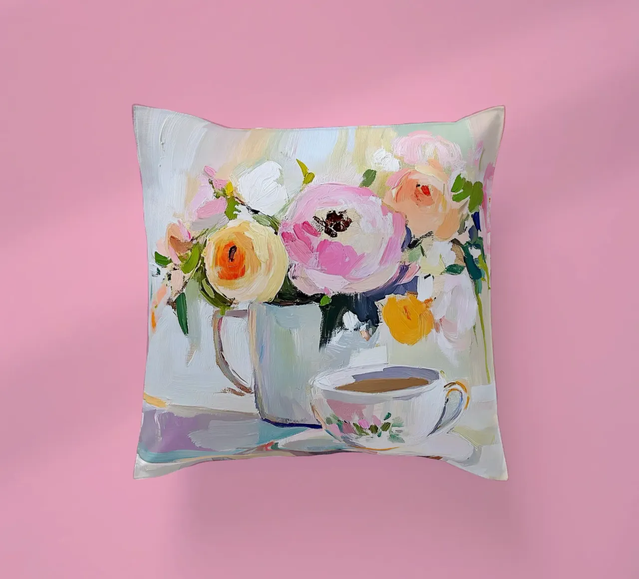 Blush & Brew: A Vintage Still Life cuscino da Euphoria Theresa