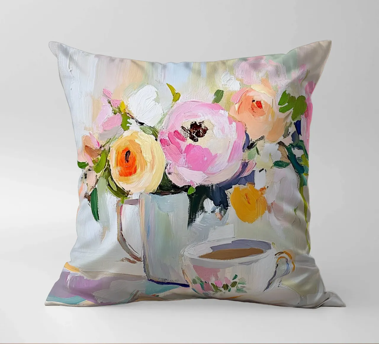 Blush & Brew: A Vintage Still Life cuscino da Euphoria Theresa